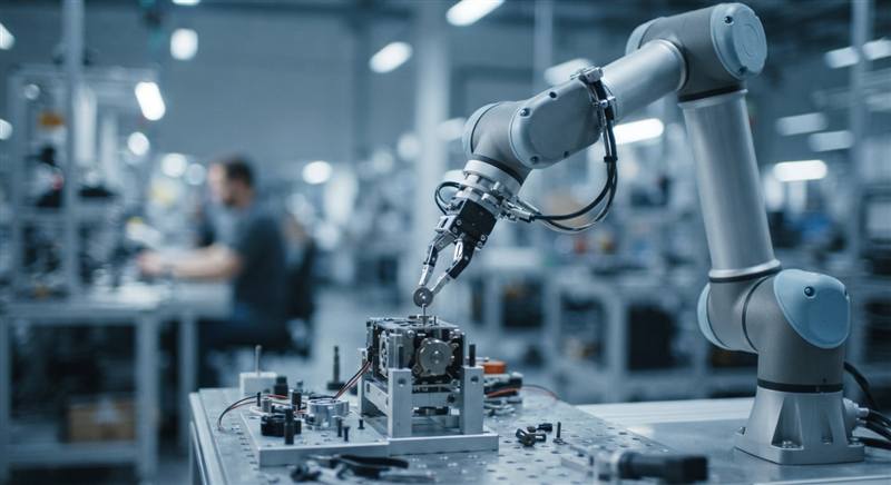 Robot colaborativo trabajando en un montaje de precisión