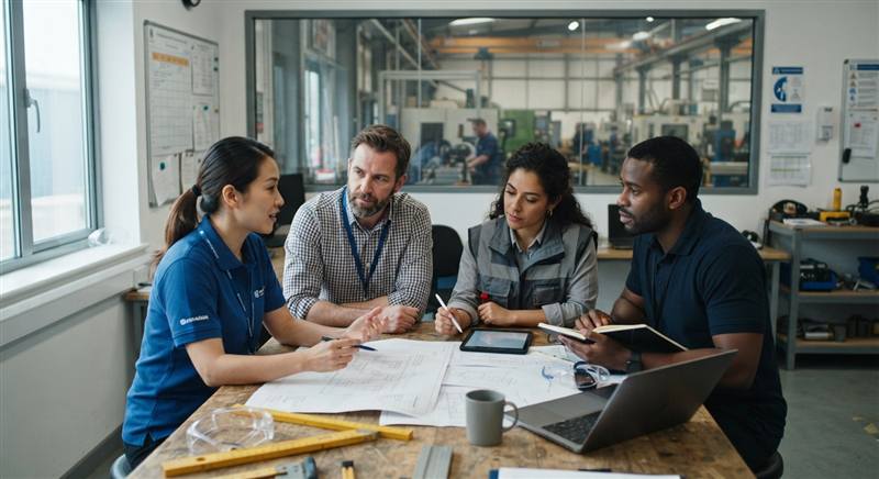 Equipo multidisciplinar reunido en torno a una mesa de trabajo